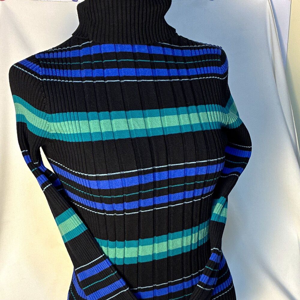 Jones New York Sport Women’s M Ribbed Turtleneck Striped Cotton Knit Sweater